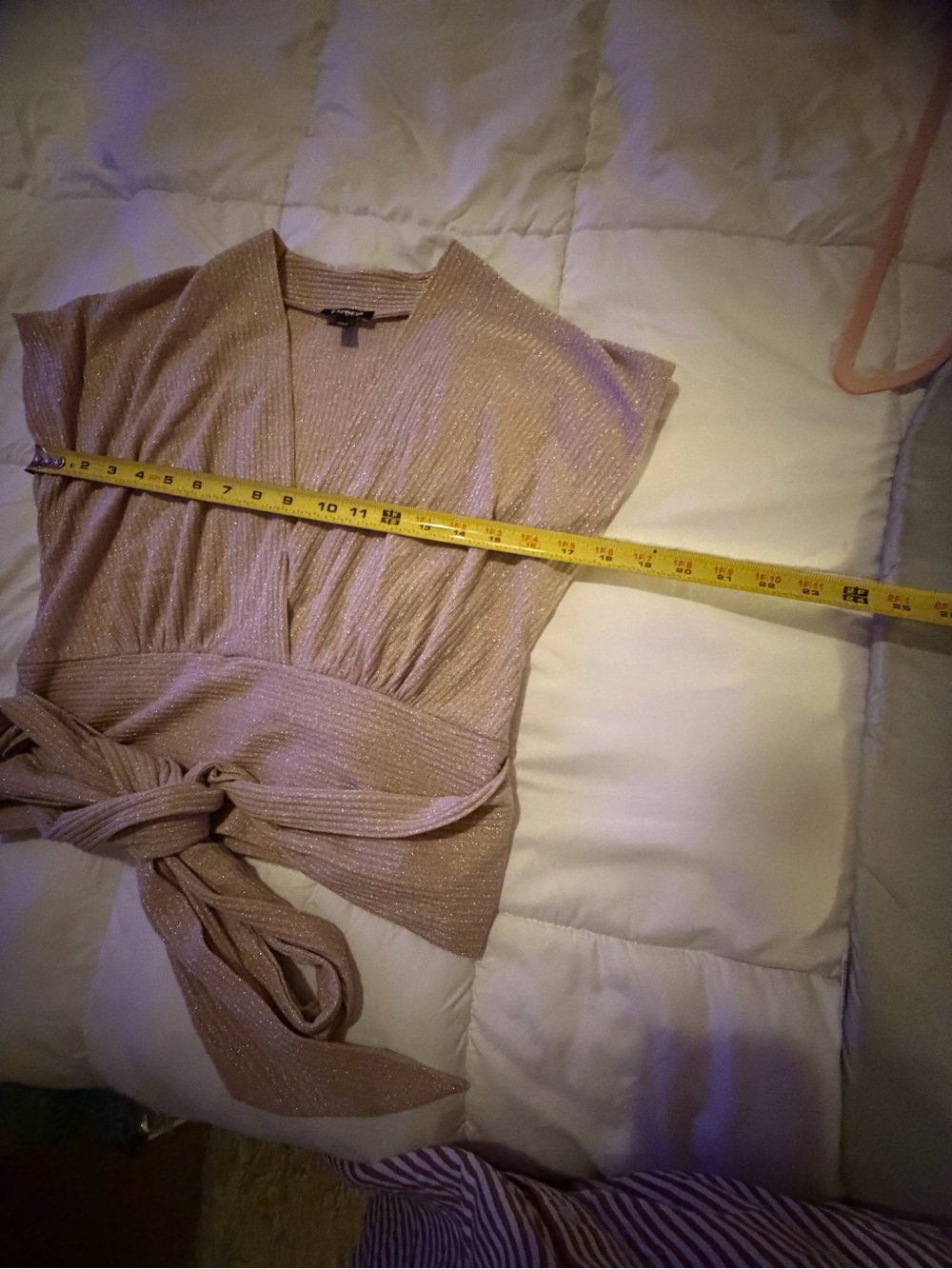 Express Metallic  gold shimmer Wrap Knit  cropTop - Tan - Picture 3 of 8